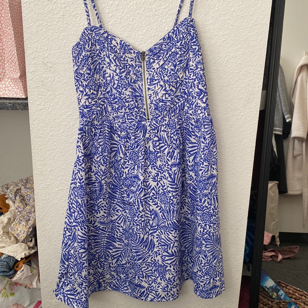 blue and white dress